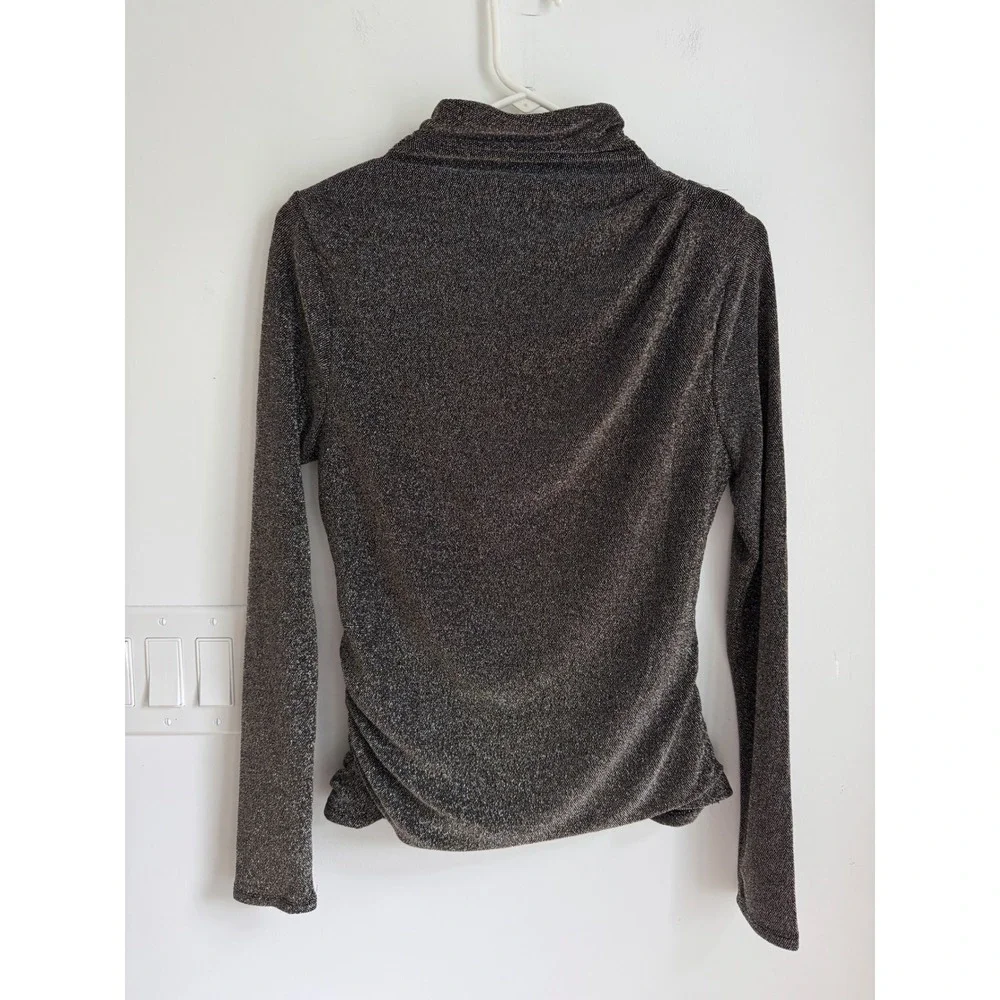 White House Black Market Metallic Mock Neck Ruched Draped Top Gold Black Small